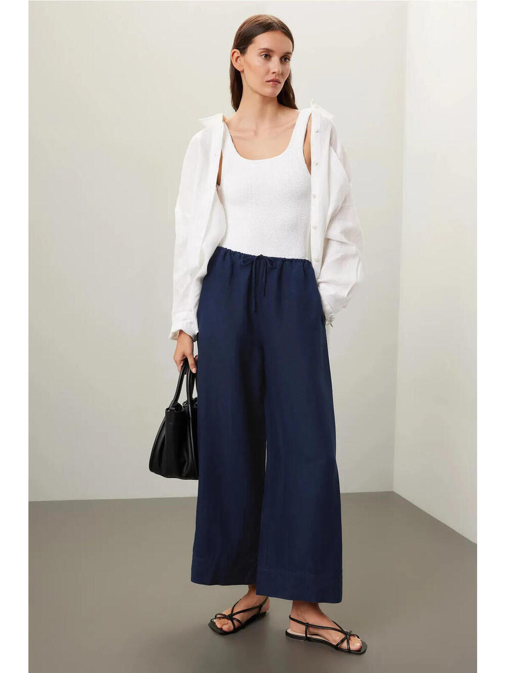 Onia Air Linen Wide Leg Drawstring Trousers Size M
